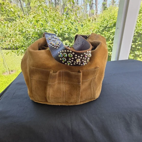 Y2K Boho Chic Vintage Tylie Malibu Suede Hobo Bag w/ Crystal Strap - Picture 6 of 8